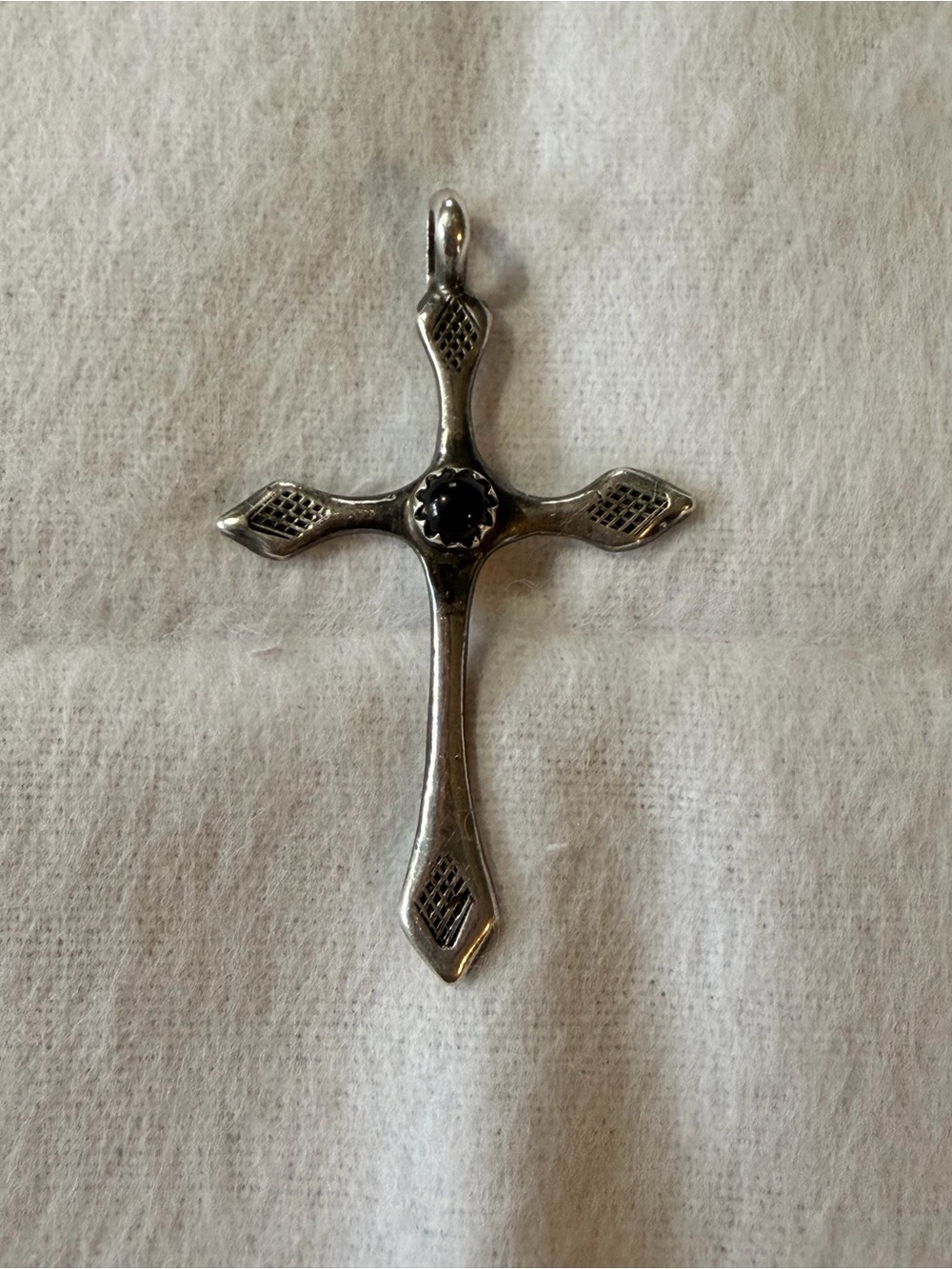 Sterling Black Stone Cross Pendant